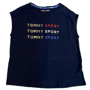 Tommy Hilfiger Tommy Sport cap sleeved logo tee shirt Oversized Navy NWT Size S